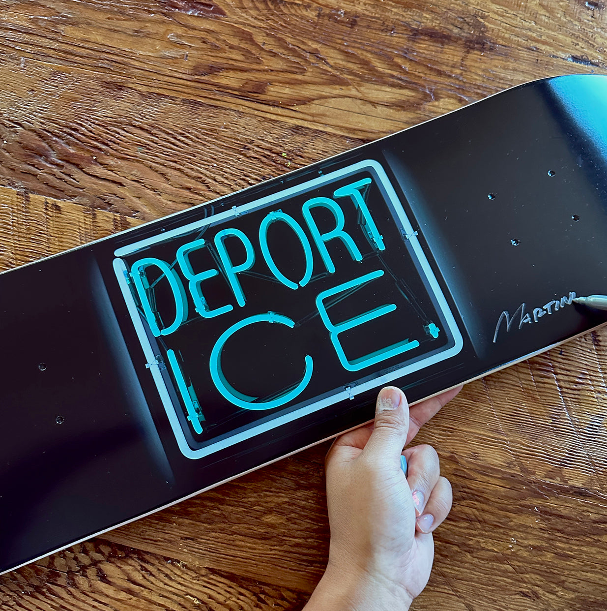 Abolish ICE Skateboard Deck — V1: Signed by Patrick Martinez