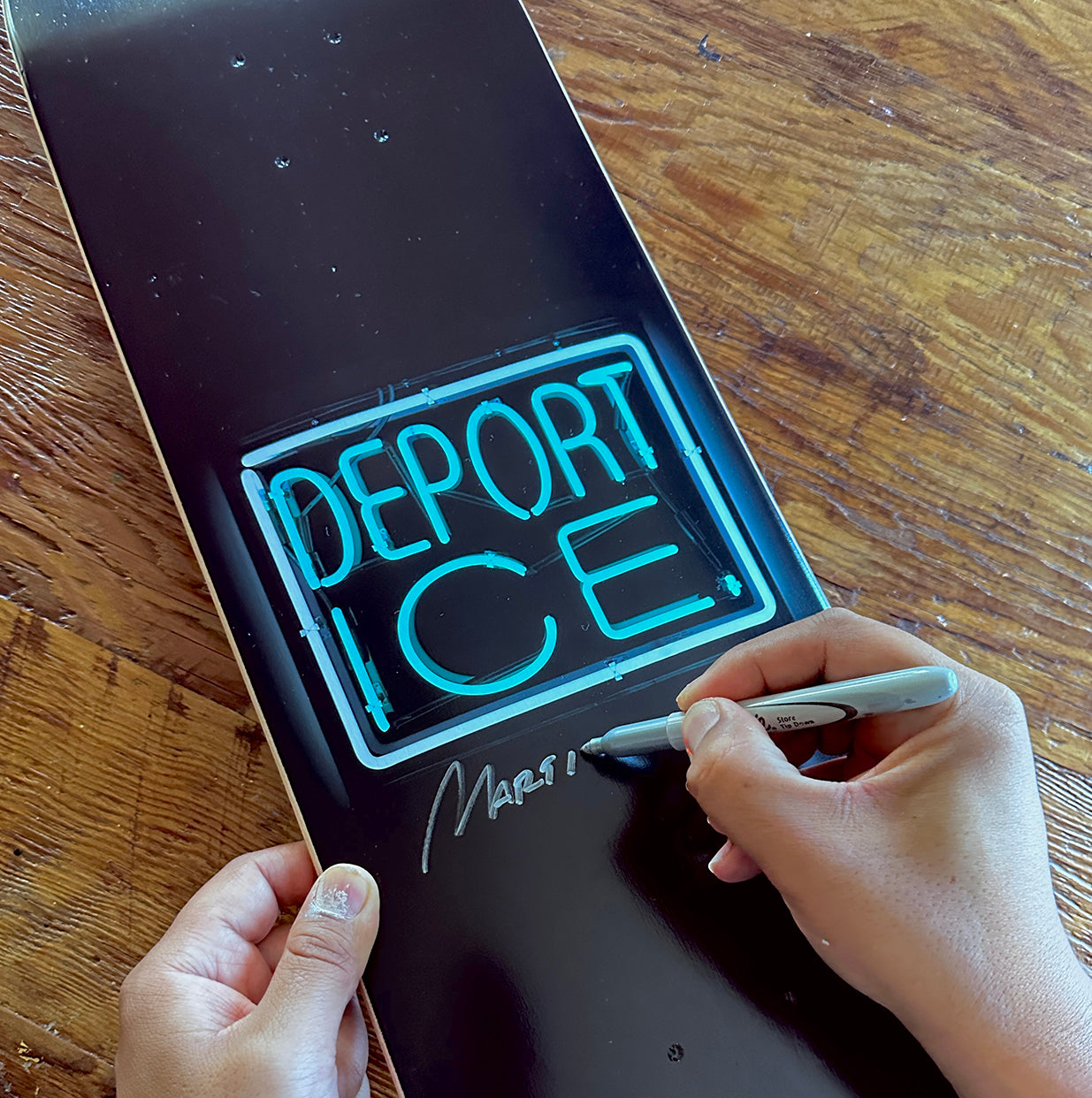 Abolish ICE Skateboard Deck — V2: Signed by Patrick Martinez
