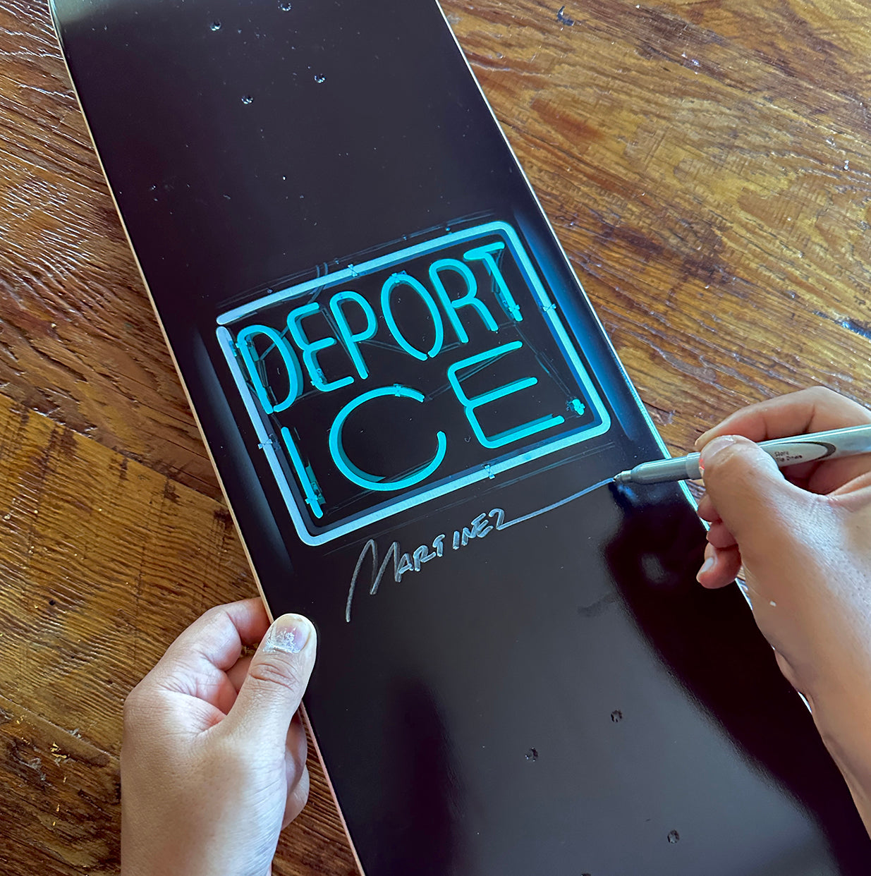 Abolish ICE Skateboard Deck — V2: Signed by Patrick Martinez
